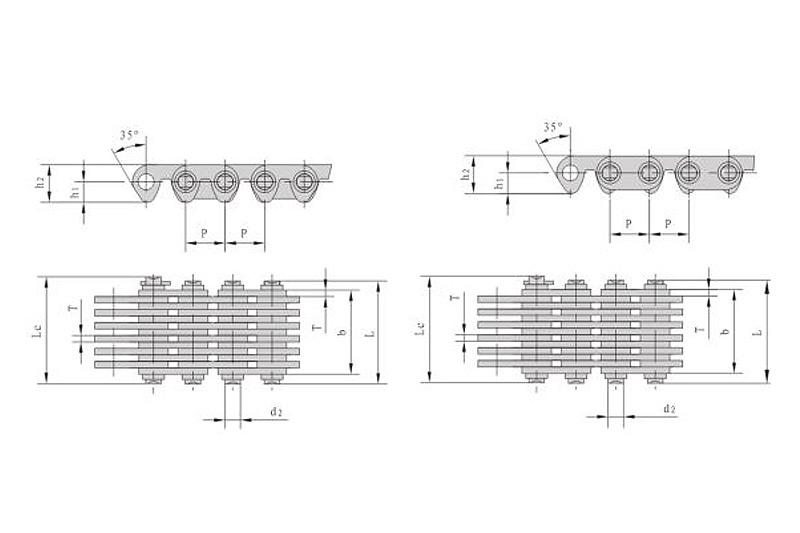 Internal contact toothed chain