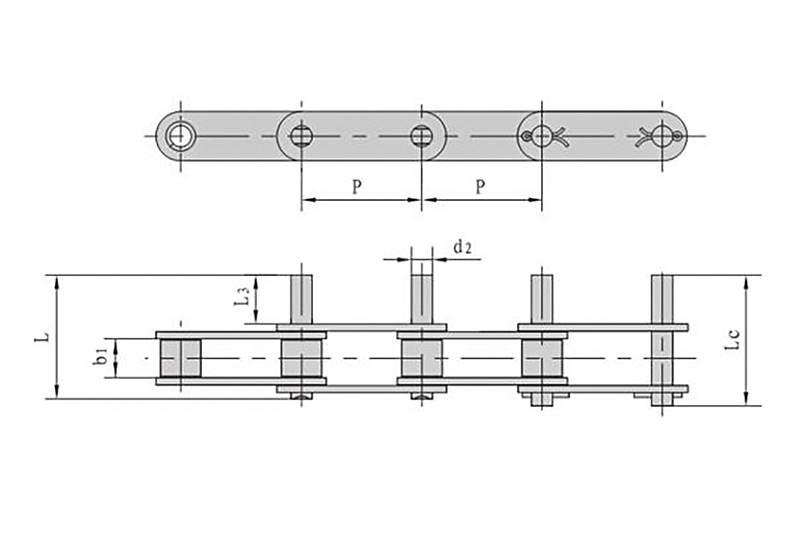 Double pitch extension pin conveyor chain